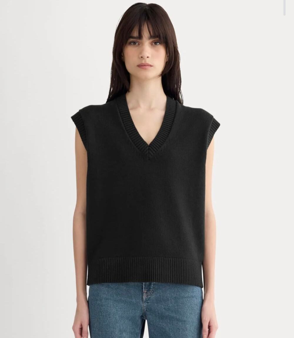 Everlane The Boxy Vest Black V-Neck Organic Cotton Knit Layering Sweater XS